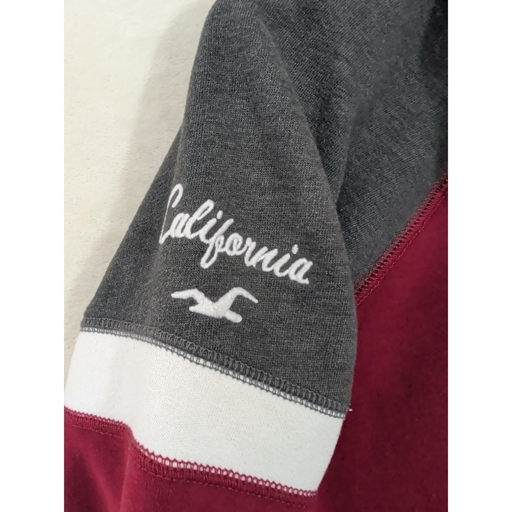 Hollister Hoodie Jacket Women‎ M Burgundy Gray Y2K Spellout Preppy Academia - Picture 4 of 10